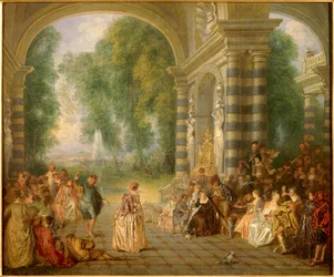 Les plaisirs du bal Maleri af Jean Antoine Watteau (1684-1721) 1700-tallet søn. 0,52x0,65 m London, Dulwich gallery - Pleasures of the Ball - Maleri af Jean Antoine Watteau (1684-1721), olie på lærred (52 x 65 cm)