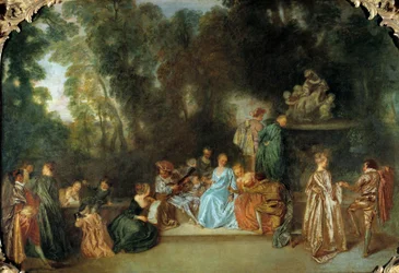 Fritidsgalante Maleri af Jean Antoine Watteau (1684-1721) Berlin fra det 18. århundrede, Museum Dahlem