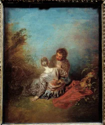 Det forkerte skridt. Maleri af Jean Antoine Watteau (1684-1721)