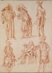 To studier af doktoren i den italienske komedie og fire officerer, 1700-tallet