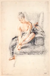 Ung nøgen kvinde, der holder den ene fod i hænderne, 1716-18
