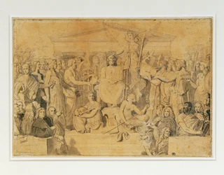 Apotheosis of Homer (blyant, pen, brunt blæk og brun lavering)