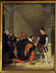 Don pedro de Toledo, ambassadør for Philip II, der kysser Henrik IV