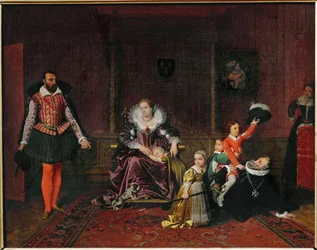 Den franske konge Henri IV leger med sine børn, da den spanske ambassadør kommer ind (maleri på lærred)