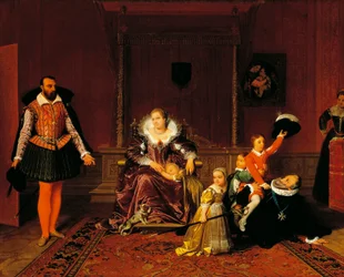 Henrik IV overrasket af den spanske ambassadør, mens han legede med sine børn, af Jean Auguste Dominique Ingres (1780-1867).
