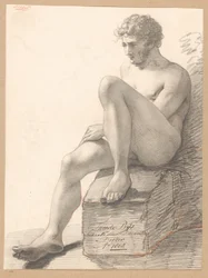 Siddende mandlig nøgenmodel, set forfra, 2. pris 1808.