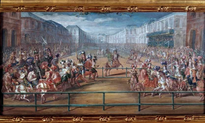 Den pompøse karrusel af de galante amazoner i de fire verdensdele givet af Ludvig XIV foran Tuilerierne den 5. juni