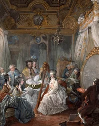 Marie Antoinette spiller på harpe