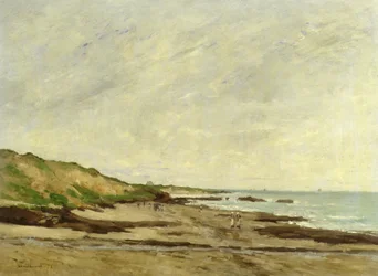 En kystudsigt med figurer på en kyst, 1872 (olie)