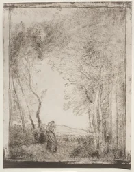A Young Mother at the Entrance of a Wood, originalt aftryk 1856, trykt i 1921.