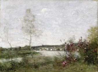 Fjernudsigt over Corbeil, morgen, ca. 1870 (olie på lærred)
