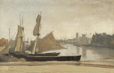 Dunkerque, fiskerbåde bundet til kajen, ca. 1830