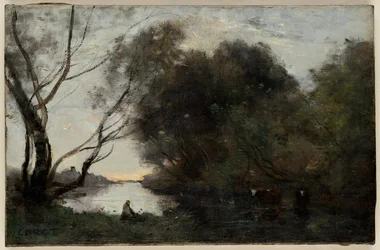 Søen: Sun Setting, midten af det 19. århundrede (olie på lærred)