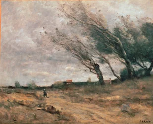 Vindstødet Maleri af Jean-Baptiste-Camille Corot (1796-1875) 1854-1867 Reims, Museum of Fine Arts