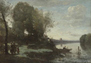 Flod med et fjernt tårn, 1865.