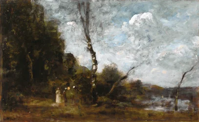 Tre bondekvinder ved en skov