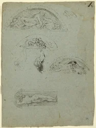 Stående figur i en niche og studier for Ugolino-gruppen, 1857-58