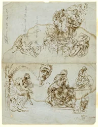 Ufærdigt brev med studier for Ugolino-gruppen