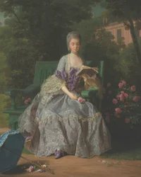 Portræt af Marie Thérèse Louise af Savoyen, Princesse de Lamballe (1749-1792), siddende i helfigur, i en lilla kjole