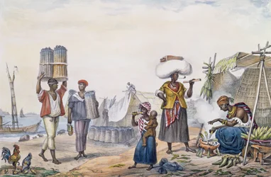 Sorte mennesker sælger kul og majs, fra »Voyage Pittoresque et Historique au Brésil«, graveret af Thierry Frères, 1839