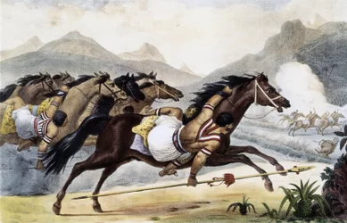 Guaycuru-indianere til hest, fra »Malerisk og historisk rejse til Brasilien«, Brasilien