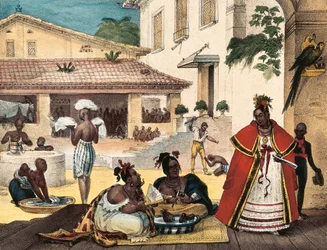 Guaraní-kvinder, interiør i et sigøjnerhjem, Brasilien