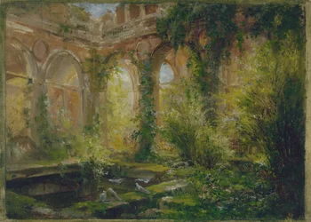 Ruinerne af Cour des Comptes: salle des fêtes, ca. 1875 (olie)