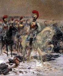 Russisk kampagne fra 1812: "" Før angrebet, karabinhajerne i Winkowo"" Maleri af Jean-Baptiste-Edouard Detaille (1848-1912) 19. århundrede 0,89x0,79 m Paris, Musee de l