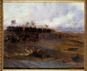 Belejring af Paris 1870: "" brødrene fra den kristne læres skoler går mod slagmarken"" Maleri af Edouard Detaille (1848-1912) 1872 Søn. 0,53x0,65 m
