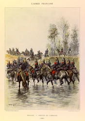 Typer og uniformer af kaptajn Jules Richards franske armé, illustreret af Edouard Detaille (1848-1912): Drager; Felttjeneste i 1885, Privat Samling