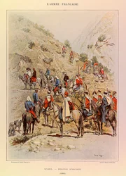 Typer og uniformer af kaptajn Jules Richards franske armé, illustreret af Edouard Detaille (1848-1912): Spahis; Eskortedeling i 1886, Privat Samling