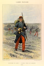 Typer og uniformer af kaptajn Jules Richards franske armé, illustreret af Edouard Detaille (1848-1912): Linieinfanteri; Clairon i feltkjole i 1885, privat samling