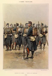 Typer og uniformer af kaptajn Jules Richards franske Armee, illustreret af Edouard Detaille (1848-1912): Åndens sapper i landdragt i 1886, privat samling