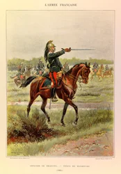 Typer og uniformer af kaptajn Jules Richards franske armé, illustreret af Edouard Detaille (1848-1912): Dragonofficer i manøvredragt i 1885, privat samling