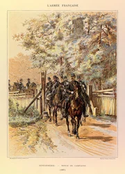 Typer og uniformer af kaptajn Jules Richards franske armé, illustreret af Edouard Detaille (1848-1912): Gendarmerie i feltkjole i 1887, privat samling