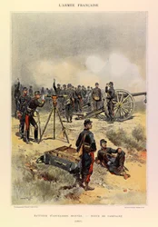 Typer og uniformer af kaptajn Jules Richards franske Armee, illustreret af Edouard Detaille (1848-1912): Battery of Artillery monteret i feltuniform i 1887, privat samling