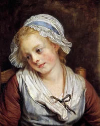 Portræt af en jomfru Maleri af Jean-Baptiste Greuze (1725-1805). 1765. Dim. 0,45x0,37 m. Chantilly, Musee Conde - Portræt af en ung pige. Maleri af Jean-Baptiste Greuze (1725-1805). 1765. 0,45 x 0,37 m. Conde Museum, Chantilly, Frankrig