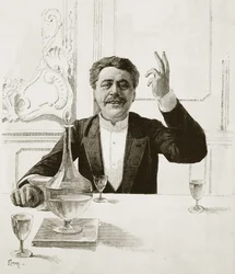 Portræt af Henry Becque (1837-1899), fransk dramatiker - grav af Florian efter Jean-Baptiste Guth (1883-1921) - Udgivet i Revue illustree, ca. 1890
