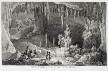 Udsigt over det indre af Antiparos-grotten, indgraveret af Jean Baptiste Tillard (1740-1813)