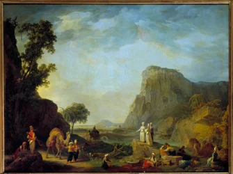 Orientalsk landskabsmaleri af Jean Baptiste Hilaire (1753-1822 ca.) 1800-tallet søn. 0,65x0,85 m