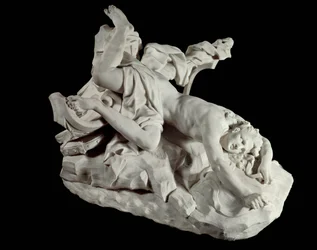 Hippolytes død Mytologiens kæmpe bliver dræbt under gigantomakiet. Skulptur af Jean Baptiste Lemoyne (1704-1778) Paris fra det 18. århundrede, Louvre-museet.