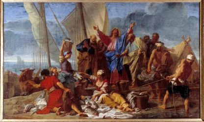 Den mirakuløse synd, som Jesus genopstod, fortæller apostlen det bedste sted at synde. Maleri af Jean Jouvenet (1644-1717) 1706 søn. 3,92x6,64 m