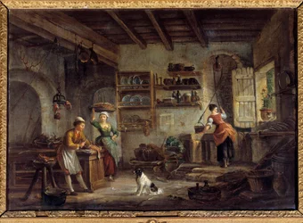 Et køkkeninteriør Kokke og stuepiger tilbereder deres herres måltider. Maleri af Jean Baptiste Lallemant (1710-1803) 1700-tallet Bourg en bresse, Musee de Brou