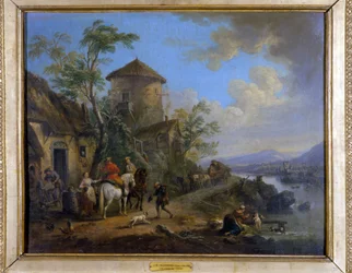 Landscene: "Blow of the stigbøjlen"" - maleri af J.B Lallemand (1716 - 1803), slutningen af det 17. århundrede, Museum of Fine Arts i Dijon.
