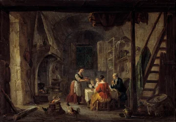 Benedicite Scene af måltid i en familie af bønder, bønnen. Maleri af Jean Baptiste Lallemant (1710-1803) 1700-tallet Bourg en bresse, Musee de Brou