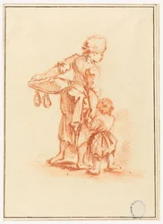 Tegning, En kvinde fører et barn, 1750-75