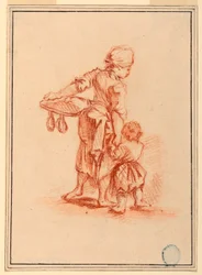 Tegning, En kvinde fører et barn, 1750-75