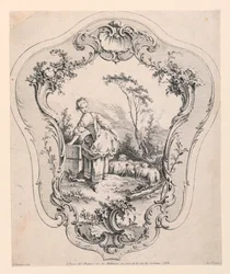 Rocaille Panel, med Scene af en Hyrdinde