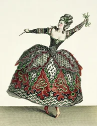 Costume for a Fury in Iphigenia in Tauris og flere andre operaer, indgraveret af Rene Gaillard (ca. 1710-90) ca. 1780