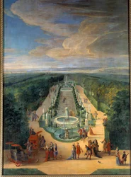 Udsigt over lunden i Galerie des Antiques i Versailles haver Maleri af Jean-Baptiste Martin (den Ældre) (1659-1735) Omkring 1688 Søn. 2x1,4 m Versailles, musee du chateau